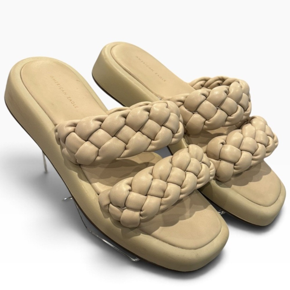 American Eagle Ivory Braided Double Strap Slide Sandals Women's Size 9